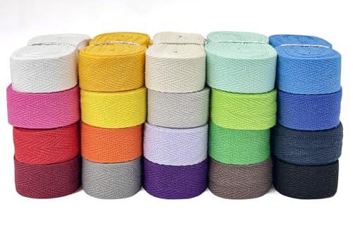 ZHFMLY Baumwoll-Twill-Band – 91,4 m x 1,6 cm, 20 Farben, Gurtband, Fischgrätenband zum Nähen, Basteln, Krawatten, Dekoration, überzogene Kanten, lichtecht, DIY, Kleidung, Stoffbesatz (gemischt) von ZHFMLY