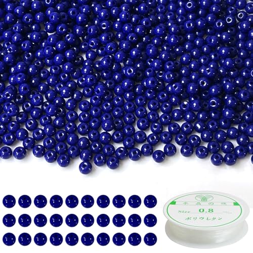 ZHFMLY Glasperlen für Schmuckherstellung, Bastelperlen, Armbänder und Halsketten, 4 mm, 1000 Stück, (DK-Blau) von ZHFMLY