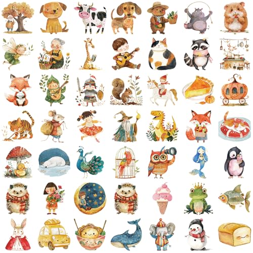 50 Blätter Feen Tale Aquarellaufkleber Belohnung Dekoratives Label Scrapbook Gepäck Für Laptop Retro Decalative Decal Gepäck Wasserfarbe von ZHGFXIN