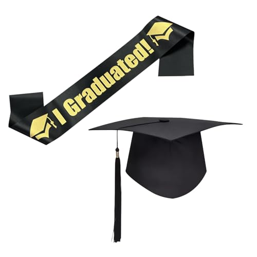ZHGFXIN 2025 Abschlussfeierlichkeiten Set Bachelor Hat Und Sash Party Dressing Photography Accessoires Für College Schärpe von ZHGFXIN