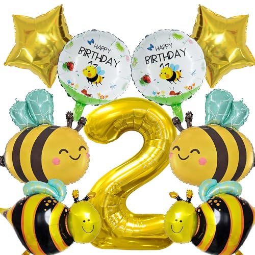 2 Jahre Biene Geburtstag Deko Biene Folienballon 2 Geburtstag Honigbienen Ballon Gold Zahl 2 Luftballon für Baby Shower Mädchen Jungen Geburtstag Party Luftballon Bienen für Kinder Geburtstag Hochzeit von ZHGIUWER