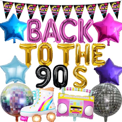 Back To The 90s Folienballon, Disco Party Deko, 90er Party Deko Banner, 90er Party Girlande, 90er Luftballons, Deko 90er Jahre Party für 90er Geburtsta Retro Hip Hop Themenparty von ZHGIUWER