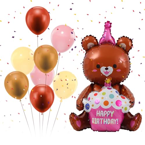 Bären Folienballon, Folienballon Bär Happy Birthday Teddybär Ballon Karamell Luftballon für Mädchen Jungen Geburtstag Party Teddybär Partyzubehör Teddybär Babyparty Dekoration von ZHGIUWER
