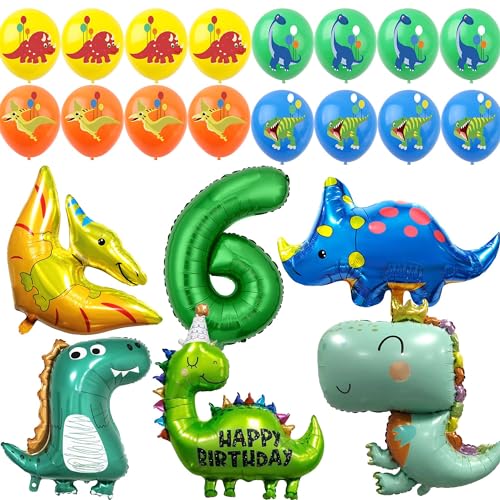 Dinosaurier Ballon, Dino Geburtstag Dekor, Kindergeburtstag Dekoration 6 Jahr Jungen Dinosaurier Luftballons Grüner Zahlenballon 6 Dschungel Latexballons Folienballon Partyzubehör von ZHGIUWER