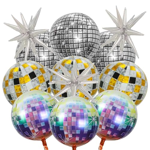 Disco Folienballons, 12 Stück Disco Luftballons 4D Metallic Spiegel Disco Folien Ballons Silberfarben Bunt Disco Luftballon Retro Party Deko für Disco Tanz Mottoparty von ZHGIUWER