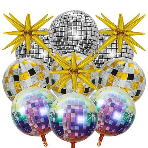 Disco Folienballons, 12 Stück Disco Luftballons 4D Metallic Spiegel Disco Folien Ballons Goldene Silberfarben Bunt Disco Luftballon Retro Party Deko für Disco Tanz Mottoparty von ZHGIUWER