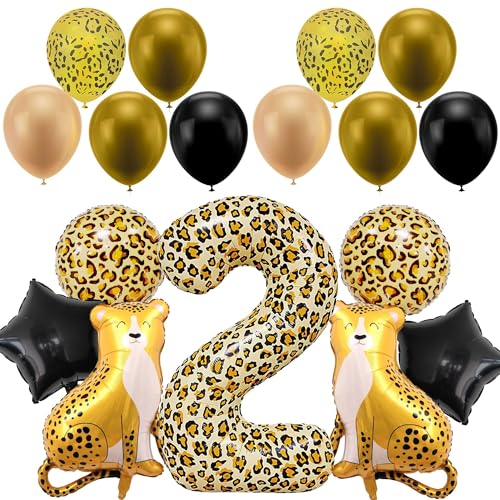 Leoparden-Geburtstagsballon, 2-jährige Geburtstagsdekorationen, Dschungeltier-Luftballons, Leoparden-Latexballons, Dschungelparty, Babyparty, Geburtstagsdekoration von ZHGIUWER
