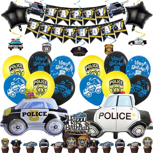 Polizeiauto Thema Jungen Geburtstag Party Dekoration Luftballons Polizei Auto Kinder Polizei Auto Thema Geburtstag Party Supplies (B) von ZHGIUWER