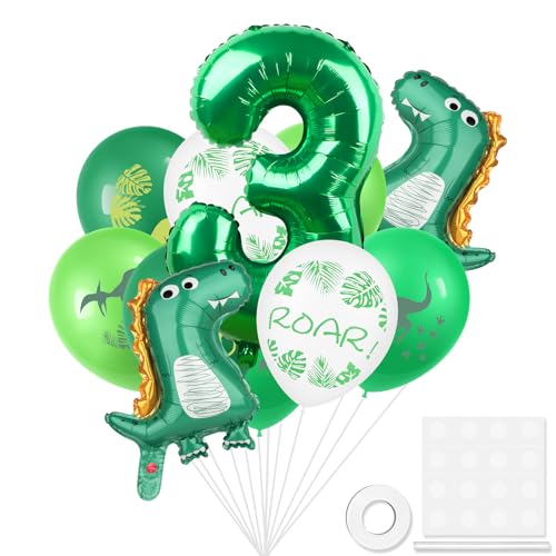Dinosaur Number 3 Ballloon, 32 Inch Green Aluminum foil Balloon, Dino Foil Balloons Baby Dino Balloons, 3rd Birthday Balloon, Dinosaur Themed Decoration for Kids Birthday Party Baby Shower Supplies von ZHIHUI