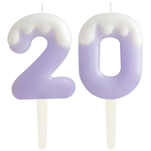 Eis Lila; 20.Geburtstag Kerzen, Creme Zahlen 20.Geburtstag Party Dekoration, Geburtstag Kuchen Topper, Happy 20. Geburtstag Kuchen Kerzen für Geburtstag Party Hochzeit Jubiläum Feier Zubehör von ZHIHUI