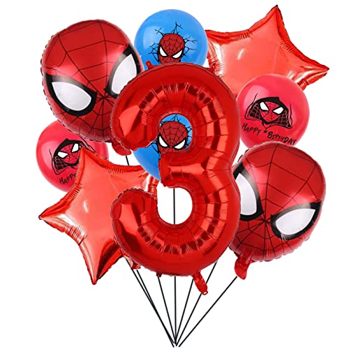 Super Hero Spider Man Geburtstagsdekoration, roter Spider Man dritter Geburtstagsballon, 32 Zoll Größe 3 Superhelden Aluminiumballon, Kinder Spider Man Geburtstagsballon, Geburtstagsparty Dekoration von ZHIHUI