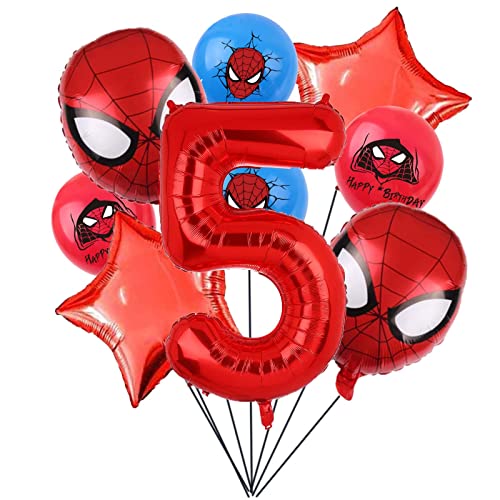 Super Hero Spider Man Geburtstagsdekoration, roter Spider Man fünfter Geburtstagsballon, 32 Zoll Größe 5 Superhelden Aluminiumballon, Kinder Spider Man Geburtstagsballon, Geburtstagsparty Dekoration von ZHIHUI