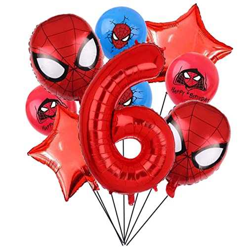 Super Hero Spider Man Geburtstagsdekoration, roter Spider Man sechster Geburtstag Ballon, 32 Zoll Größe 6 Superhelden Aluminiumballon, Kinder Spider Man Geburtstagsballon, Geburtstagsparty Dekoration von ZHIHUI