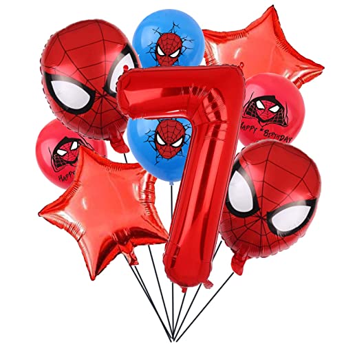 Super Hero Spider Man Geburtstagsdekoration, roter Spider Man siebter Geburtstagsballon, 32 Zoll Größe 7 Superhelden Aluminiumballon, Kinder Spider Man Geburtstagsballon, Geburtstagsparty Dekoration von ZHIHUI