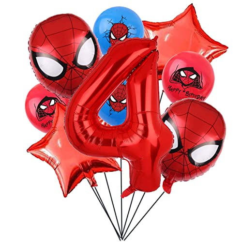 Super Hero Spider Man Geburtstagsdekoration, roter Spider Man vierter Geburtstagsballon, 32 Zoll Größe 4 Superhelden Aluminiumballon, Kinder Spider Man Geburtstagsballon, Geburtstagsparty Dekoration von ZHIHUI