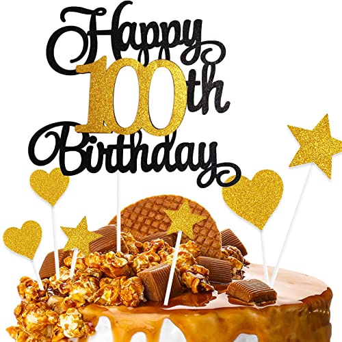 Tortendeko 100 Geburtstag Schwarz&Golden Junge Mädchen, 7Stück 100.Kuchendeko Geburtstag, Happy 100 Birthday Deko Torte Kuchen Deko Cake Topper für 100 Geburstagstorte Deko Jungen Mädchen Mann Frau von ZHIHUI