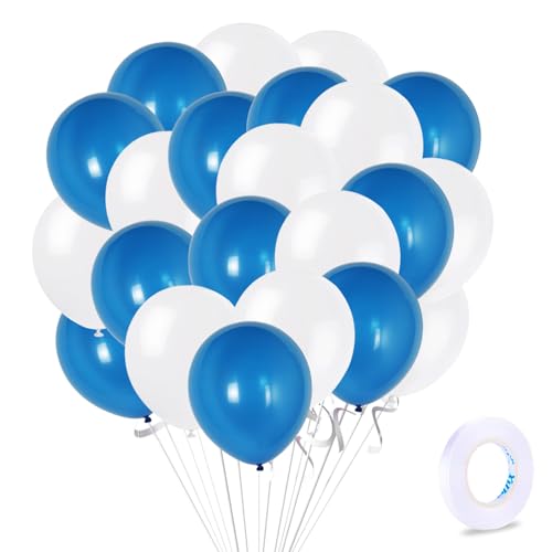 ZHIHUI 50 blaue und weiße Latex-Luftballons, 25,4 cm dicke Party-Luftballons, königsblaue und weiße Ballons für blau-weiße Themen, Geburtstag, Hochzeit, Jungen, Babyparty, Abschlussfeier ZHIHUI 50 blaue und weiße Latex-Luftballons, 25,4 cm dicke Party-Luftballons, königsblaue und weiße Ballons für blau-weiße Themen, Geburtstag, Hochzeit, Jungen, Babyparty, Abschlussfeier von ZHIHUI