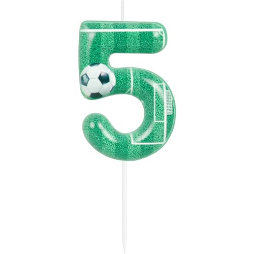 ZHIHUI Geburtstagskerzen, Fußball-Motto-Partydekorationen, Zahlen-Alles Gute zum Geburtstag-Kuchenkerzen, Fußball-Kerzen für Kinder-Fußballfans-Spieler, Cake-Top-Party-Motto-Partyzubehör (Nr.5) von ZHIHUI