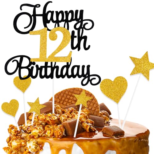 ZHIHUI Kuchendekoration, 7-teilig, personalisierbar, Happy 12 Years Birthday, Kuchendekoration für Jungen, Mädchen, Kinder, Happy Birthday-Schild für Kuchen, Glitzer-Cupcake-Topper zum 12. Geburtstag ZHIHUI Kuchendekoration, 7-teilig, personalisierbar, Happy 12 Years Birthday, Kuchendekoration für Jungen, Mädchen, Kinder, Happy Birthday-Schild für Kuchen, Glitzer-Cupcake-Topper zum 12. Geburtstag von ZHIHUI
