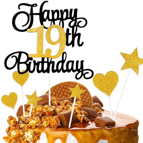 ZHIHUI Kuchendekoration, 7-teilig, personalisierbar, Happy 19 Years Birthday, Kuchenaufsätze für Jungen, Mädchen, Kinder, Happy Birthday-Schild für Kuchen, Glitzer-Cupcake-Topper zum 19. Geburtstag ZHIHUI Kuchendekoration, 7-teilig, personalisierbar, Happy 19 Years Birthday, Kuchenaufsätze für Jungen, Mädchen, Kinder, Happy Birthday-Schild für Kuchen, Glitzer-Cupcake-Topper zum 19. Geburtstag von ZHIHUI
