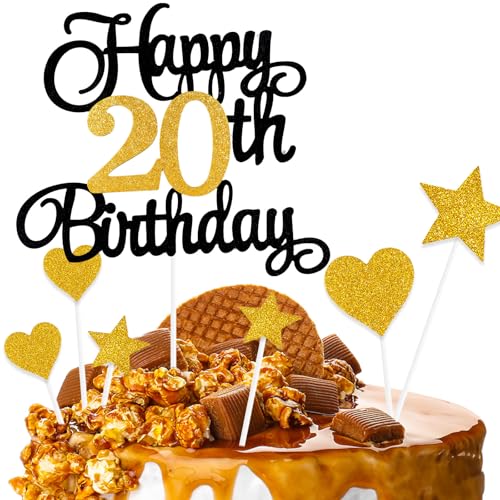 ZHIHUI Kuchendekoration, 7-teilig, personalisierbar, Happy 20 Years Birthday, Kuchenaufsätze für Jungen, Mädchen, Kinder, Happy Birthday-Schild für Kuchen, Glitzer-Cupcake-Topper, 20. Geburtstag ZHIHUI Kuchendekoration, 7-teilig, personalisierbar, Happy 20 Years Birthday, Kuchenaufsätze für Jungen, Mädchen, Kinder, Happy Birthday-Schild für Kuchen, Glitzer-Cupcake-Topper, 20. Geburtstag von ZHIHUI