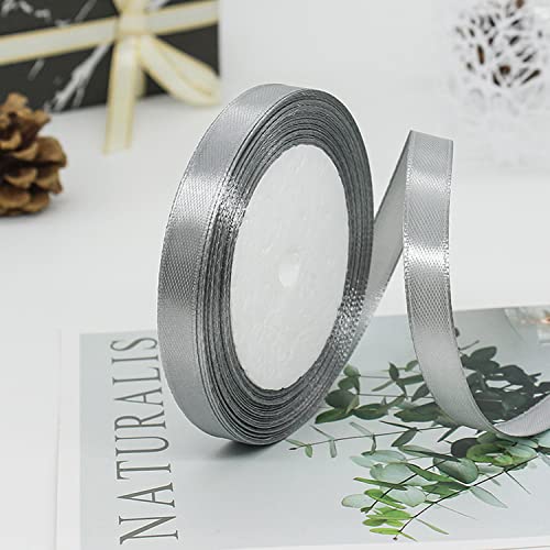 ZHIHUI Satinband Grau 10mm, 22 Meters Dekoration Geschenkband Fein Schleifenband, Stoffband für Luftballons, Hochzeit, Taufe und Geburtstag Geschenke Der Valentinstag Verpackung von Geschenken von ZHIHUI