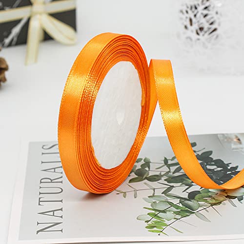 ZHIHUI Satinband Orange 10mm, 22 Meters Dekoration Geschenkband Fein Schleifenband, Stoffband für Luftballons, Hochzeit, Taufe und Geburtstag Geschenke Der Valentinstag Verpackung von Geschenken von ZHIHUI