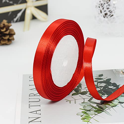 ZHIHUI Satinband Rot 10mm, 22 Meters Dekoration Geschenkband Fein Schleifenband, Stoffband für Luftballons, Hochzeit, Taufe und Geburtstag Geschenke Der Valentinstag Verpackung von Geschenken von ZHIHUI