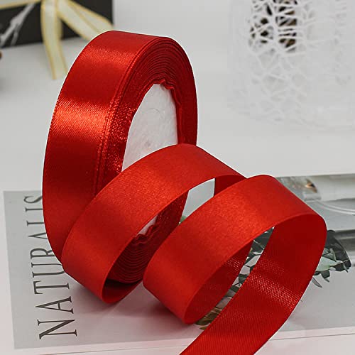 ZHIHUI Satinband Rot 20mm, 22 Meters Dekoration Geschenkband Fein Schleifenband, Stoffband für Luftballons, Hochzeit, Taufe und Geburtstag Geschenke Der Valentinstag Verpackung von Geschenken von ZHIHUI