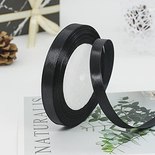 ZHIHUI Satinband Schwarz 10mm, 22 Meters Dekoration Geschenkband Fein Schleifenband, Stoffband für Luftballons, Hochzeit, Taufe und Geburtstag Geschenke Der Valentinstag Verpackung von Geschenken von ZHIHUI