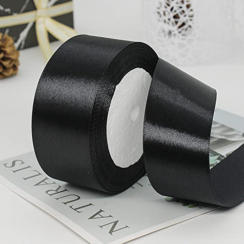 ZHIHUI Satinband Schwarz 40mm, 22 Meters Dekoration Geschenkband Fein Schleifenband, Stoffband für Luftballons, Hochzeit, Taufe und Geburtstag Geschenke Der Valentinstag Verpackung von Geschenken von ZHIHUI