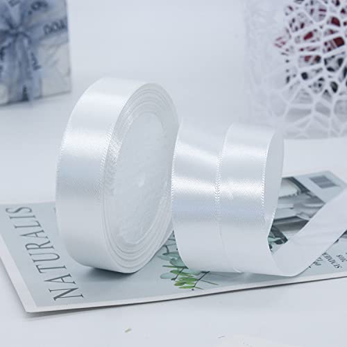 ZHIHUI Satinband Weiß 20mm, 22 Meters Dekoration Geschenkband Fein Schleifenband, Stoffband für Luftballons, Hochzeit, Taufe und Geburtstag Geschenke Der Valentinstag Verpackung von Geschenken von ZHIHUI