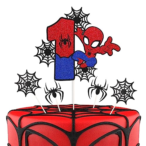 ZHIHUI Super Held Spider Man Kuchen Top, personalisierte 1-jährige Geburtstagskuchen Top, Super Held Party doppelseitig glänzende Cupcake Top, Jungen und Kinder Geburtstagsparty Dekoration 7 Stück von ZHIHUI