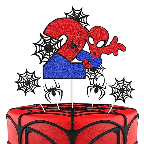 ZHIHUI Super Held Spider Man Kuchen Top, personalisierte 2-jährige Geburtstagskuchen Top, Super Held Party doppelseitig glänzende Cupcake Top, Jungen und Kinder Geburtstagsparty Dekoration 7 Stück von ZHIHUI
