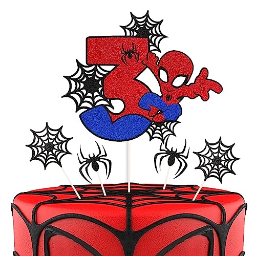 ZHIHUI Super Held Spider Man Kuchen Top, personalisierte 3-jährige Geburtstagskuchen Top, Super Held Party doppelseitig glänzende Cupcake Top, Jungen und Kinder Geburtstagsparty Dekoration 7 Stück von ZHIHUI