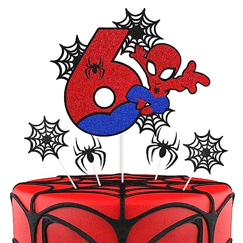 ZHIHUI Super Held Spider Man Kuchen Top, personalisierte 6-jährige Geburtstagskuchen Top, Super Held Party doppelseitig glänzende Cupcake Top, Jungen und Kinder Geburtstagsparty Dekoration 7 Stück von ZHIHUI