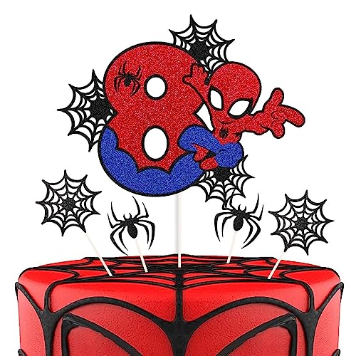 ZHIHUI Super Held Spider Man Kuchen Top, personalisierte 8-jährige Geburtstagskuchen Top, Super Held Party doppelseitig glänzende Cupcake Top, Jungen und Kinder Geburtstagsparty Dekoration 7 Stück von ZHIHUI