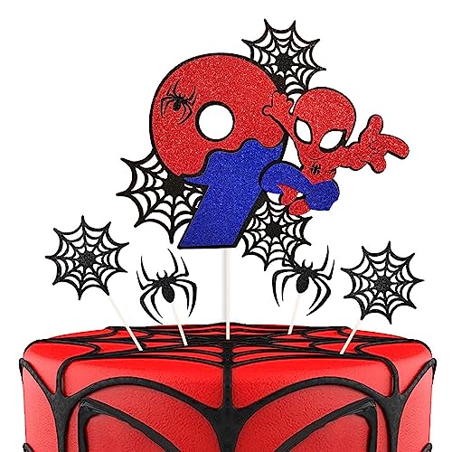 ZHIHUI Super Held Spider Man Kuchen Top, personalisierte 9-jährige Geburtstagskuchen Top, Super Held Party doppelseitig glänzende Cupcake Top, Jungen und Kinder Geburtstagsparty Dekoration 7 Stück von ZHIHUI