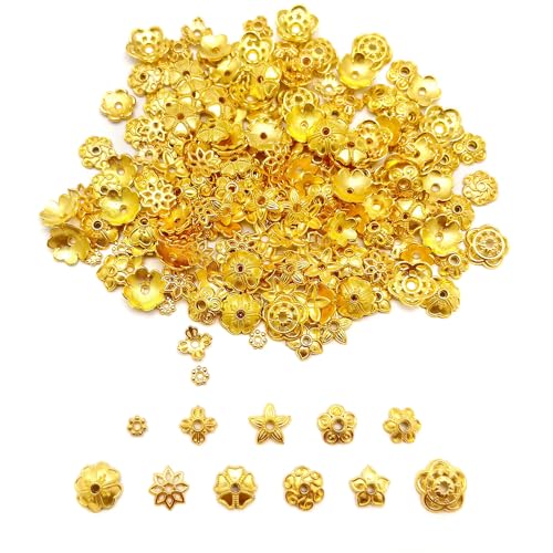 ZHIMIN 100 g (ca. 400–450 Stück) gemischte Blumen-Abstandshalter, Perlenkappen aus Legierung, Endkappen für Armbänder, Halsketten, Schmuckherstellung, 10–4 mm von ZHIMIN