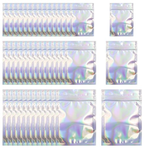 150 Stück Aluminiumfolie Beutel Mylar Beutel Holographische Verpackungsbeutel 3 Größen zip Bags Wiederverschließbare Plastikbeutel für Aufbewahren Schmuck Süßwaren Keksen,Silbrig von ZHIQIN