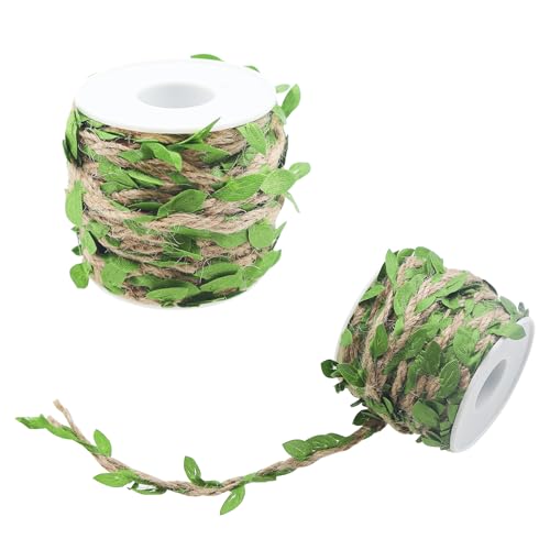 2 Rollen Juteschnur mit Blätter Juteseil mit Künstliche Blatt 10m Efeu Blattseil Blattrebe Dekoration für Hochzeit DIY Haus Party Gartenarbeit Wand von ZHIQIN
