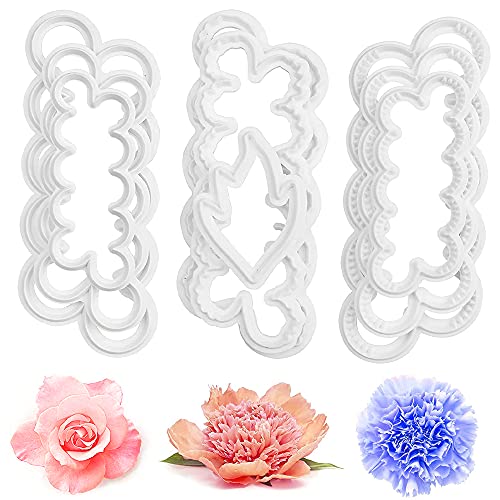 9 Stück 3D Blütenblatt Ausstecher Kuchen Dekorieren Rosen Nelken Pfingstrose Blume Fondant Cookie Cutter Werkzeug für Dekorieren Fondant Torten Marzipan,Satz von 3 Größen DIY Backen Zubehör Form von ZHIQIN