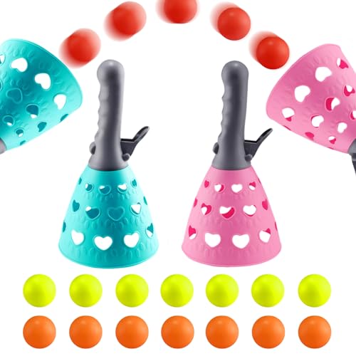 ZHIQIN Fangballspiel für Kinder Fangbecher Ballspiel für Outdoor Indoor mit 2 Fangbechern und 14 Bällen Fangball Wurfspiel Spielzeug für Party Garten Park Strand Rasen Innen und Außen von ZHIQIN