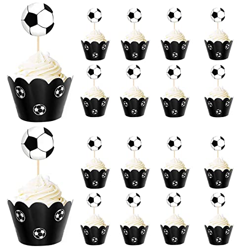 ZHIQIN Muffins Deko 36 Stücke Fußball Cupcake Toppern Muffinförmchen Papier Cupcake Deko Muffin Topper Fussball Cupcake Wrapper für Kinder Geburtstag Party, Babyparty, Kuchendekoration von ZHIQIN