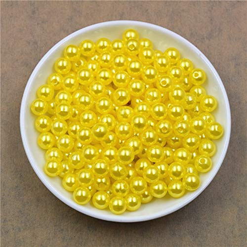 4/5/6/8 mm mit Loch, Kunstperlen, Haarschmuck, Abstandshalter, Kugel, lose runde Perlen, DIY-Armband, Halskette, Quaste, Charms, Damenschmuck, Ohrringe, baumelndes Zubehör, Dekorationen (gelb) von ZHITENG