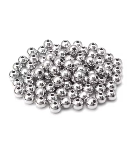 4/5/6/8 mm mit Loch CCB Acryl Kunststoff Haarschmuck Spacer Ball lose runde Perlen DIY Armband Halskette Quaste Charms Damen Schmuck Ohrring baumeln Zubehör Dekorationen (Rhodium) von ZHITENG