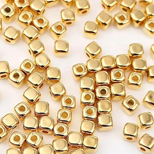 Kleine quadratische CCB-Kunststoffperlen, 5 mm mit 1,6 mm Loch, Abstandshalter für Schmuckherstellung, Mini-Perlen, winziges Acryl, goldfarben, 200 Stück von ZHITENG