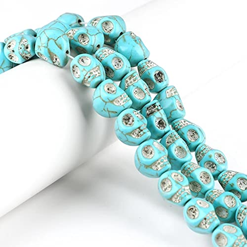 Perlen, Totenkopfform, Howlith, Türkis, Strang, Naturstein, Ornament, Abstandshalter, Schmuck, Bohemian-Stil, Boho-Stil, Vintage, Halskette, Ohrringe, baumelnd, Armband, Zubehör, DIY (10 x 12 mm Perlen, Totenkopfform, Howlith, Türkis, Strang, Naturstein, Ornament, Abstandshalter, Schmuck, Bohemian-Stil, Boho-Stil, Vintage, Halskette, Ohrringe, baumelnd, Armband, Zubehör, DIY (10 x 12 mm von ZHITENG
