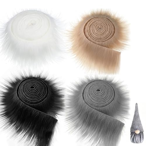 ZHITENG 4 Stück Kunstfell zum Basteln Meterware 5 x 150 cm, Fell Stoff Kunstfell Basteln Super Soft Furry Faux, fur Wichtelbart Santa Hair Dwarf DIY Dekoration (Weiß Khaki Schwarz Dunkelgrau) von ZHITENG