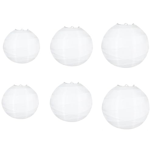 ZHITENG 6 Stück Lampenschirm Rund, Weiß Lampenschirm Gerippter Faltbar Papier Laterne Classic Wiederverwendbar Papierlampenschirm, für Hochzeit Feier Geburtstag Party Garten Dekoration (3 Größen) von ZHITENG